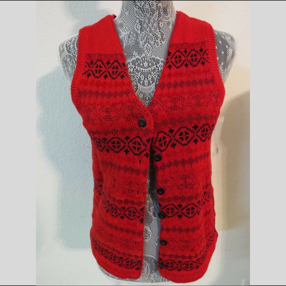 New Sz S 4/6 Red Womens Cotton #254 Sweater Vest